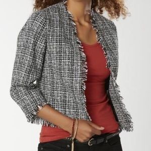 Black and White Tweed-like Jacket w/frayed detail